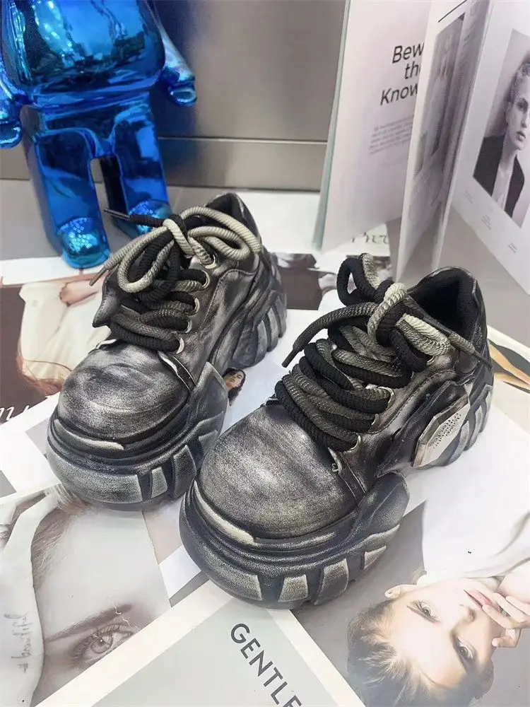 2025 여성 키높이 새 광택 가죽 레이스업 머핀 바닥 - Leather Shoe Polish 리뷰 및 가격